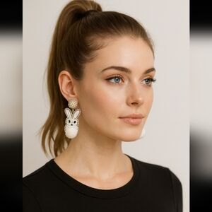 Noir Jewelry White and Black Bunny Earrings, NWT